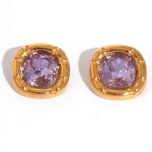 Frminee 1 Cặp bông tai đính đá Zirconia bằng thép không gỉ mạ vàng 18K cổ điển, Phụ kiện trang sức nữ, Trang sức phương Tây, Bông tai đính đá Zirconia khối trang trí, Hoàn hảo cho phụ nữ đeo như một phụ kiện hàng ngày hoặc quà tặng đám cưới - Màu tím - Xem 7