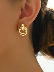 1 Pair Simple Personalized Fashion Creative Niche Design Silver Twist Circle Stud Earrings, Suitable For Daily Wear For Women - 金色 - 查看 4