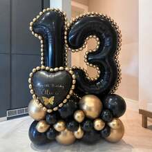 Juego de globos de columna digital negros con globos de papel de aluminio en forma de corazón para decoración de cumpleaños, graduación y aniversario - 38 - Ver 6