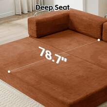 78.7" Foldable 3-Seater Fabric Sofa Bed With Square Armrests, Modular Compressible Living Room Sofa Set, Vintage Suede Comfortable Lounge Chair Sofa, Lazy Sofa (Bean Bag), And Bedroom Sleeper Sofa Bed - 橘色 - 查看 11