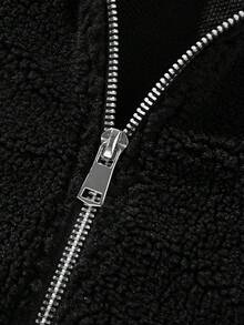 男士 Old Money 连帽加厚夹克，秋冬款，复古摇滚风，保暖内衬夹克 - 黑色 - 查看 5