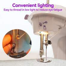 IAGREEA 迷你电动缝纫机，便携式缝纫机，Violet 迷你电动缝纫机 - 6V DC 便携式旅行和 DIY 工艺工具，带自动绕线器、脚踏板、夜灯、2 速、纽扣修理 | 节日礼品套装（含线轴包，不含适配器）