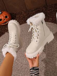 2026秋冬新款女鞋，时尚百搭休闲女鞋，女士踝靴，时尚女靴，切尔西踝靴，弹力女靴，女鞋 - 白色 - 查看 3