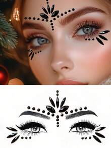 Colorful Face Gems Makeup Stickers, Waterproof Long-Lasting Faux Rhinestones For Masquerade, Holiday, Party, Y2K,Concert Look - Black - View 9
