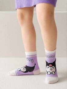 Sanrio 1/5 Paia di calzini Sanrio Kuromi carini con design a sfera di cristallo a forma di cuore, adatti per tutte le stagioni