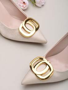 2 件可拆卸 DIY 鞋配件，金属方形扣装饰高跟鞋，时尚优雅鞋夹，适合女士高跟鞋、平底鞋、凉鞋、浅口鞋、新娘鞋、约会鞋、结婚鞋、办公室鞋 - 黑色、白色、杏色、红色、裸色 - 金色 - 查看 4