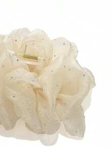 1 件女士纯色网状泡泡纱发夹，带水钻装饰蝴蝶结，优雅时尚。适合日常使用，发夹，爪夹，发夹，发夹，发夹，发夹，蝴蝶结配饰，学校用品，学院秋冬发饰，适合女士度假装扮 - 米色 - 查看 5