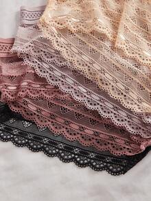 4pcs/Set Women's Sexy French Lace Cross Strap Padded Bra Set, Comfortable Wireless, Adjustable Straps, Triangle Cup Lingerie Set - Multicolor - View 6