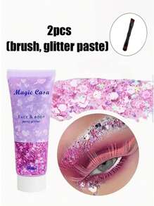 2pcs Chameleon Gold Body Glitter,Mardi Gras Outfit For Women,Color Changing Face Glitter,Chunky Glitter Face Paint,Holographic Glitter Sequins For Face Body Hair,Send A Makeup Brush As A Gift,Festival Party Glitter Makeup Festival Costume Props,Cos,Halloween - Multicolor - View 12