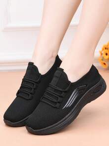 Giày thường ngày thoáng khí cho nữ, giày làm việc đế mềm chống trượt màu đen thoải mái, giày thể thao mũi tròn vải trơn màu, phù hợp cho mọi mùa - màu đen - Xem 6