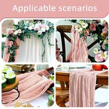 12pcs Soft Cheesecloth Balinese Table Runners, 6 Feet Long Tulle Fabric, Suitable For Bohemian Style Wedding Party, Bridal Shower, Home Decor, Baptism And Christmas Table Decoration. - Bột tro - Xem 7