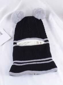 1pc Kids Plush Knitted Hat, Autumn/Winter Warm Thermal Lined Windproof Earflap Beanie Scarf Set For Boys & Girls - Black - View 2