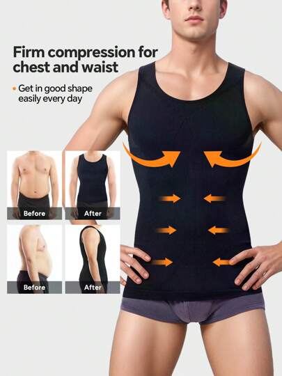 Herrkompressionströja Bantning Body Shaper Vest Gym Workout Linne Ärmlös Mag Shapewear Gynekomasti Kompressionströjor, Magkontroll Undertröjor - Byte På Sekunder