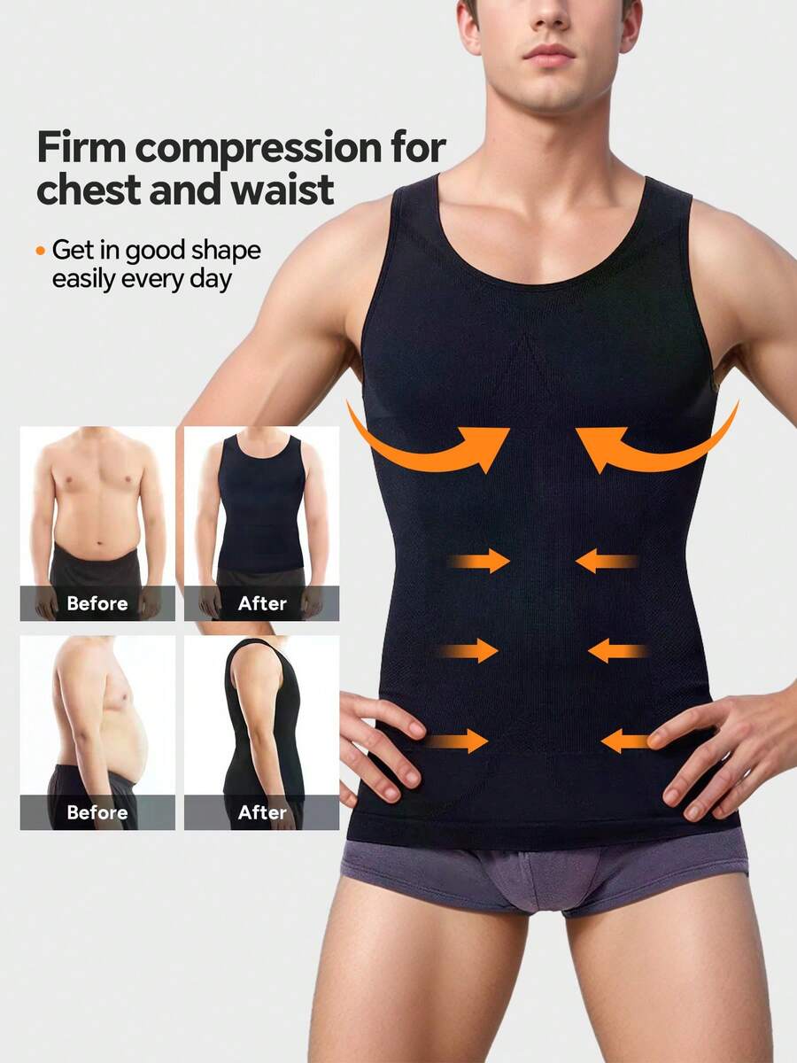 Men's Compression Shirt Slimming Body Shaper Vest Gym Workout Tank Top Sleeveless Abdomen Shapewear Gynecomastia Compression Shirts, Tummy Control Undershirts - Change In Seconds