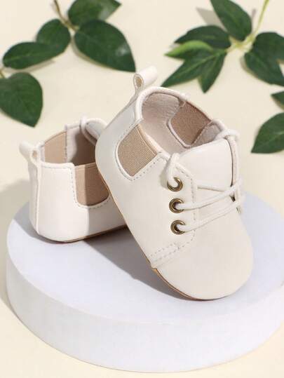1 双幼儿男童纯色 PU 系带设计平底防滑透气 0-1 岁宝宝休闲步行鞋，适合春秋季