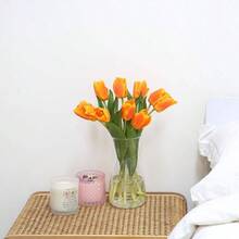 10PCS Artificial Flowers With Vase, Faux Tulip Flower Artificial Flowers Bouquet In Glass Vase, Faux Flower Arrangement Suitable For Home Office Decoration, Dining Table Centerpiece - 透明+花瓶/日落+鬱金香 - 查看 8