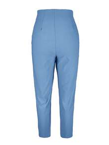 Plus Size Women Solid Color Slim Fit Casual Pants, Suitable For Commuting And Daily Wear Spring - Blue - View 5