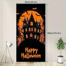 2D Door Banner, Halloween & Christmas Door Banner - Haunted House Design With Bats And Full Moon, Durable Polyester Indoor/Outdoor Hanging Decor Suitable For Farmhouse Front Door, Birthday, Wedding, Holidays - No Electricity Required, Halloween Home Decor, Holiday Wall Decor