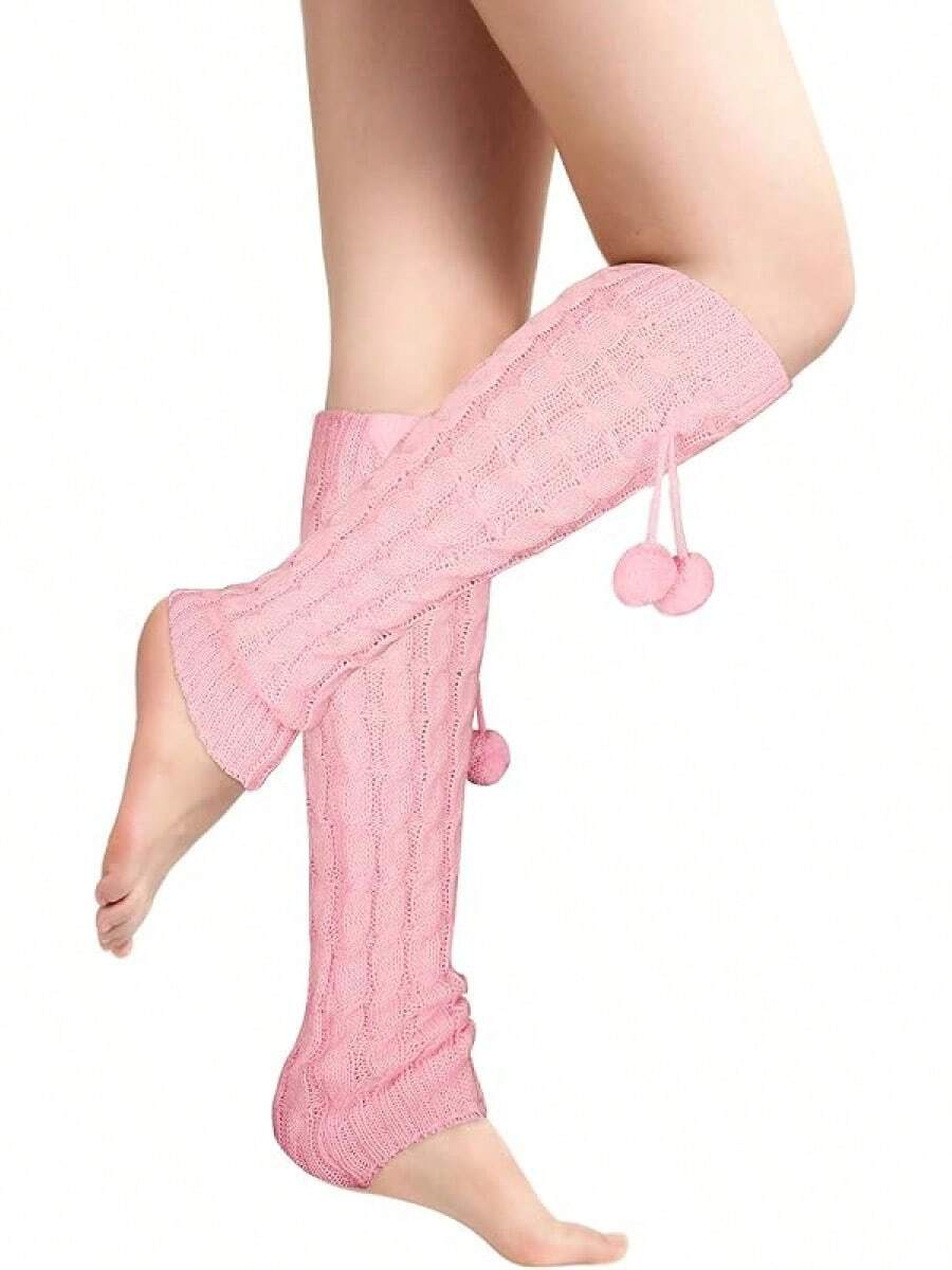 Kawaii Leg Warmers For Women, Japanese Lolita Y2K Socks, Harajuku Knit Stockings Accessory - 毛球2 - 查看 1