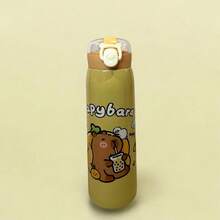 Stainless Steel Thermal Bottle With Capybara Print For Children's School With Straw And Lock 500ml - Màu be - Xem 3