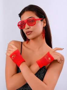 1 Set 70s/80s Bohemian Style Neon Color Accessories Set, Including Hollow Lightning Earrings, Hollow Eye Decor, Fishnet Gloves, Suitable For Christmas, Carnival, Parties, Gatherings, Interesting Gift Idea