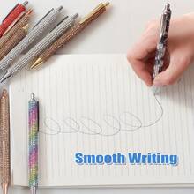16Pcs(8 Pens+8 Refills) Rhinestone Pens Bling Metal Ballpoint Diamond Pens Bulk Fancy Sparkly Crystal Press Retractable Black Ink 0.7mm For Women Office Meeting Birthday Supplies Wedding Gifts - 黑色 - 查看 5