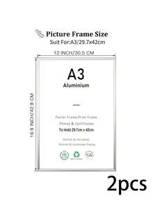 2/3pcs 12x16in/30x40cm Silver Aluminum Alloy Photo Frame, A3/A4 Modern Home Decor Art Frame, Minimalist Stylish Gold Aluminum Alloy Decorative Picture Frame - Silver - View 12