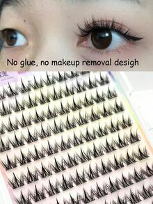 100pcs/Pack Graphic Dog Style Disposable Self-Adhesive False Eyelashes, Fluffy & Natural Look Lash Clusters,Eye Lash Clusters,Individual Eyelashes,Lashes,Fake Lashes - màu đen - Xem 1