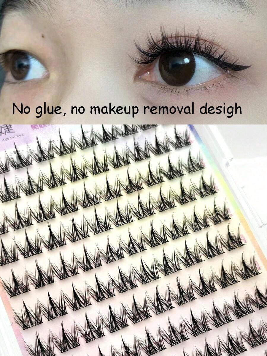 100pcs/Pack Graphic Dog Style Disposable Self-Adhesive False Eyelashes, Fluffy & Natural Look Lash Clusters,Eye Lash Clusters,Individual Eyelashes,Lashes,Fake Lashes - màu đen - Xem 1