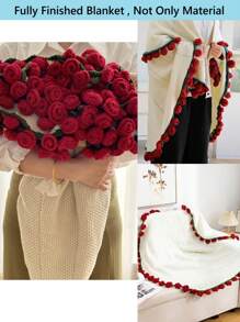 1条手工钩织玫瑰花毯，腈纶材质，优雅蓬松，铃兰图案，配牛奶玫瑰流苏，可作床毯/沙发毯，母亲节礼物 - A - 查看 1