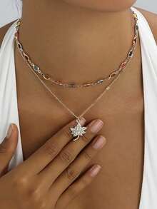 Fashionable Minimalist Colorful Oval Necklace, High-End Bohemian Jewelry