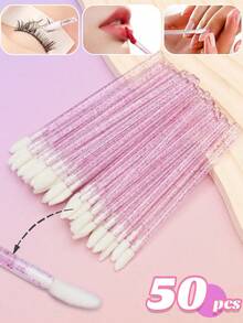 50支紫色睫毛膏刷/唇刷/指甲刷，睫毛刷，口红刷，唇彩遮瑕刷，化妆海绵，化妆工具，一次性化妆刷，清洁刷，眼影刷工具 - 紫色 - 查看 2