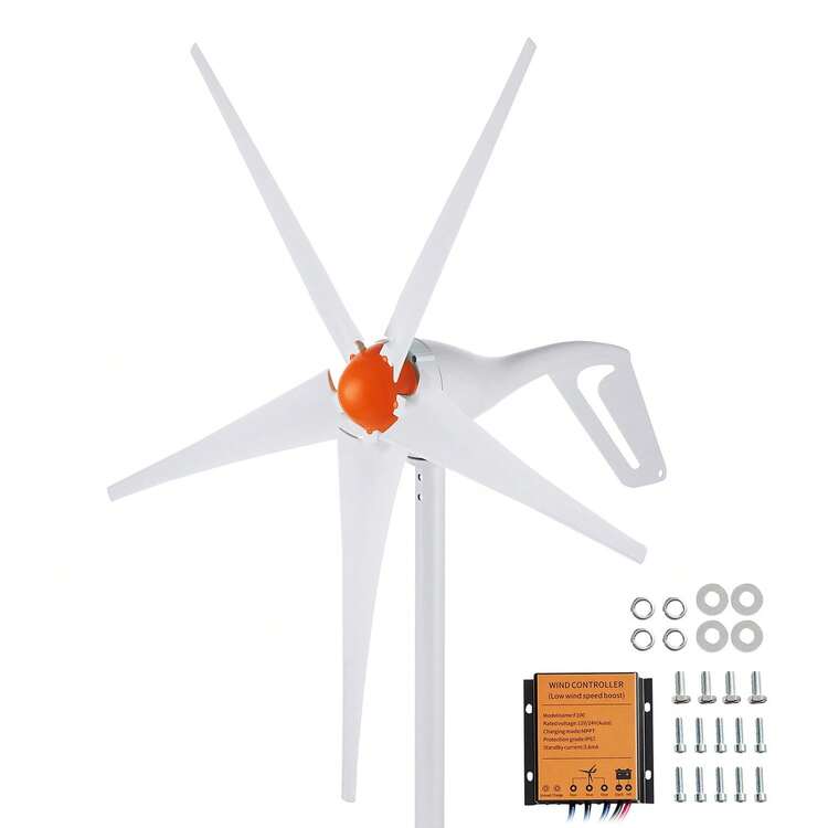 Generador de turbina eólica  de 500 W, kit de turbina eólica de 12 V, generador de energía eólica de 5 aspas con controlador MPPT, dirección de barlovento ajustable y velocidad de viento inicial de 2,5 m/s, adecuado para el hogar, la granja, los vehículos recreativos y los barcos - Naranja - Añade 8