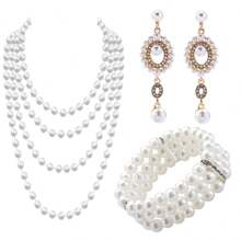 D EXCEED 2/3pcs 1920s Tea Party, Dancing, Hen Party, Pearl Necklace & Bracelet Set, Great Gatsby Theme, Easter, Royal Ascot, Mother's Day Gift - Pearl Necklace and Three Row Pearl Bracelet Combination - View 12