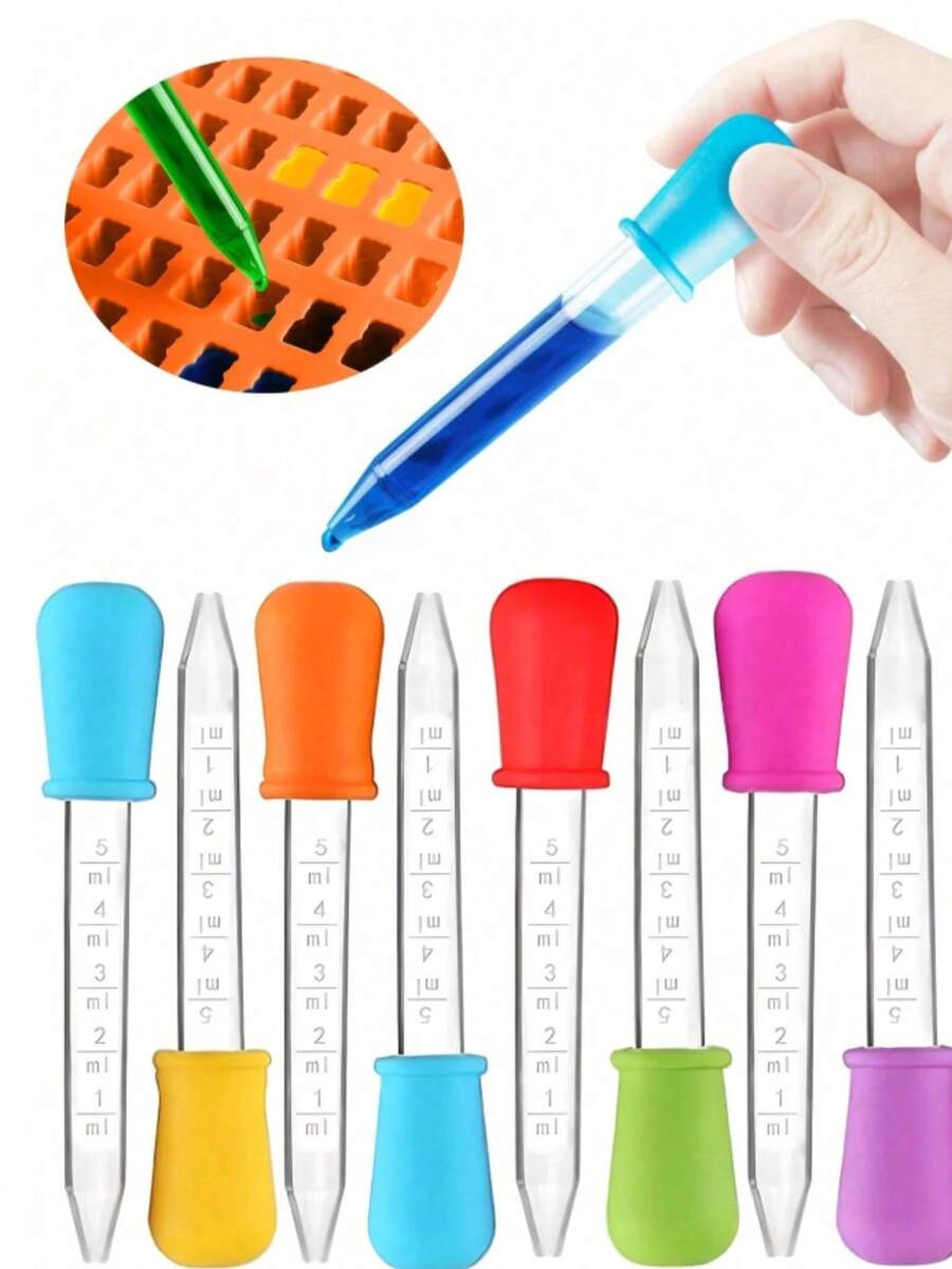 Bộ 6 ống nhỏ giọt, chất liệu silicon, ống nhỏ giọt y tế trong suốt 5ml, dụng cụ nhỏ giọt nhiều màu sắc, ống nhỏ giọt silicon có vạch chia, ống nhỏ giọt đựng tinh chất mỹ phẩm (màu ngẫu nhiên), ống nhỏ giọt bằng nhựa, ống nhỏ giọt chất lỏng, ống nhỏ giọt làm từ chất liệu hỗn hợp silicon và nhựa với đầu hút hình cầu, đồ trang trí Halloween, đồ dùng tiệc Halloween, đồ trang trí Giáng sinh. - Nhiều màu - Xem 1