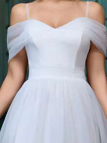 女士优雅鸡尾酒会礼服，正式超长开叉大腿晚间婚礼宾客礼服，金属面料，成熟性感，适合正式派对、毕业派对、婚礼、舞台表演、单身派对、春夏秋 - 白色 - 查看 8