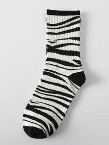 6 par damskich, personalizowanych skarpetek na jesień/zimę, z nadrukiem krowy, gwiazdą, haftem w paski zebry, długość do połowy łydki