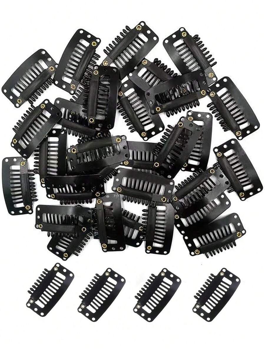 40pcs U-Shaped Metal Clips Suitable For Hair Extensions, DIY Snap Clips For Wigs With Rubber, Black, Claw Clips, Hair Claws, Hair Slide, Hair Barrettes, Hair Accessories, Hair Piece, Head Accessories, Hairpin - Black - View 1