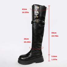 2025 Autumn/Winter New Petite Thick Leg Tall Boots, Thick Sole + Buckle Design High Shaft Boots For Women - Black - View 9