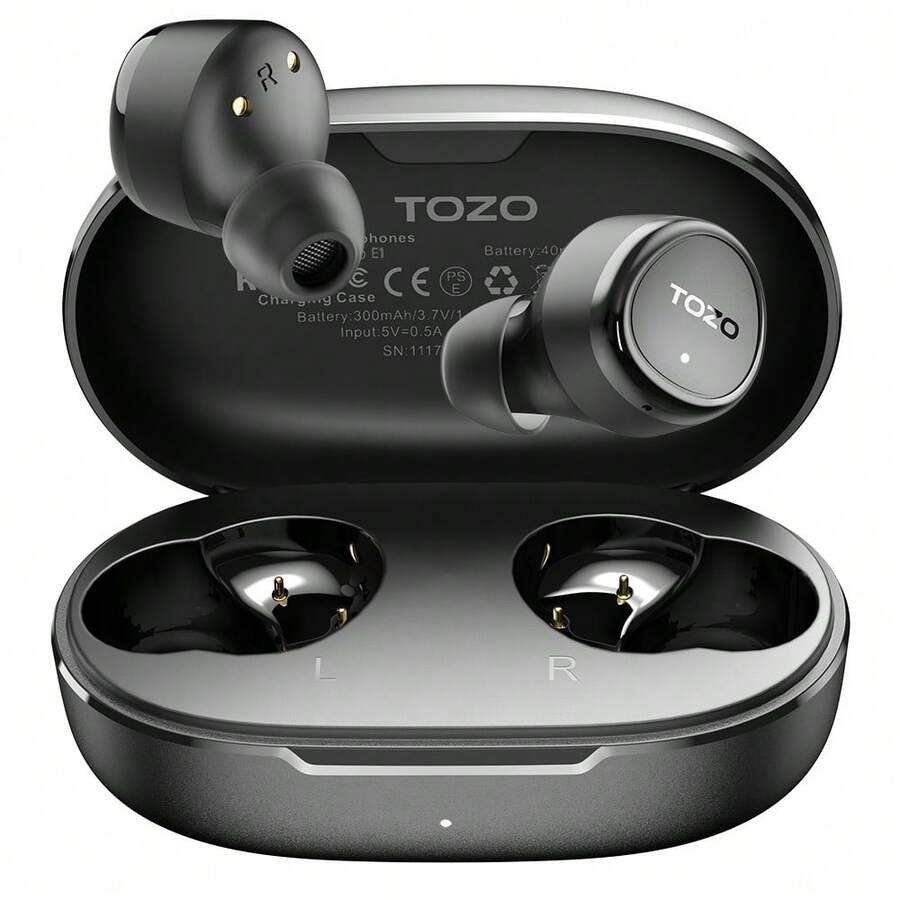 TOZO E1 Wireless Earbuds Bluetooth 5.3 Lightweight In Ear Headphones Build In Noise Cancelling Mic, Crystal-Clear Calls, IPX6 Waterproof Premium Stereo Bluetooth Ear Buds 30H Play With 32 EQs Via APP - màu đen - Xem 1