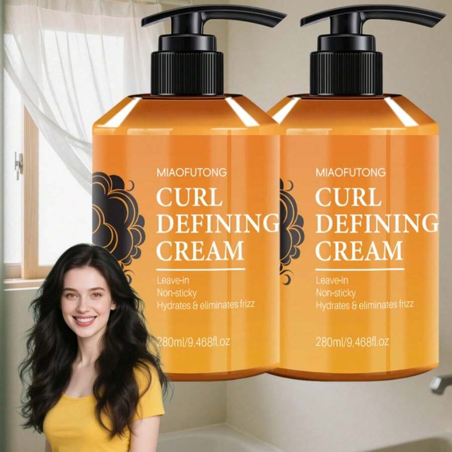 2PCS Black Castor Oil Moisturizing Hair Cream, Curl Defining Solution For Frizz Control, Leaves Curls Soft And Bouncy,250ML Per Bottle - 2pcs - 查看 1