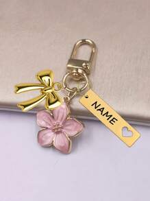 1 pieza Llavero personalizado de flor de cerezo de metal con lazo, diseño ligero y elegante de flor de cerezo con etiqueta accesorio, adecuado para bolso, llaves de coche, regalos de pareja y vacaciones, regalos personalizados