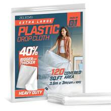 12 X 10 FT 1 Pack Extra Large Painter's Drop Cloth - Light And Durable Dust Cover - Clear Plastic Sheet - Paint Drop Cloth - Floor Protector-169028 - 重型-1 包 - 查看 2