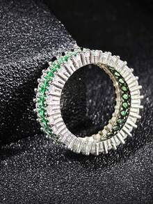 MOONSO 1 件方晶锆石镶嵌戒指，奢华创意时尚戒指 - 白色 - 查看 5