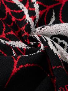 ANDREILEE 男女通用抽象深色十字蜘蛛网图案做旧宽松套头针织衫，休闲通勤百搭，春秋冬季 - 黑色 - 查看 10