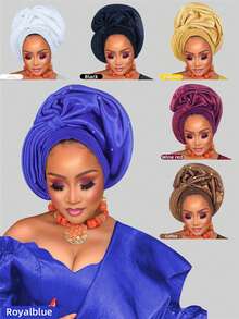 Nigerian Headwear Aso Oke Headband, Women's Wrapped Rhinestone, African Headscarf Hat, Auto Gele Headband, Handmade Fashionable Headwear, Suitable For Weddings, Parties, And Other Festivals - Multicolor - View 12