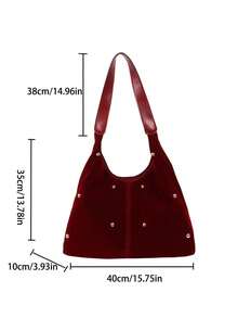 New Fashion Handbag, Sexy Girl Style Tote Bag, Rivet Bag, Ladies Commuter Personalized Velvet Crossbody Bag - Burgundy - View 4