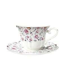 1 Set de taza y platillo con borde dorado y estilo floral europeo vintage. Con elementos estéticos clásicos europeos, estilo vintage, decoración de borde dorado, diseño exquisito y noble. Artesanía de cerámica con decoración de patrones florales vívidos y colores vibrantes que no se desvanecen. Vajilla de alta calidad perfecta para el té de la tarde. Agarre cómodo, tamaño de taza adecuado. Excelente regalo para amigos, familiares, cumpleaños, fiestas.