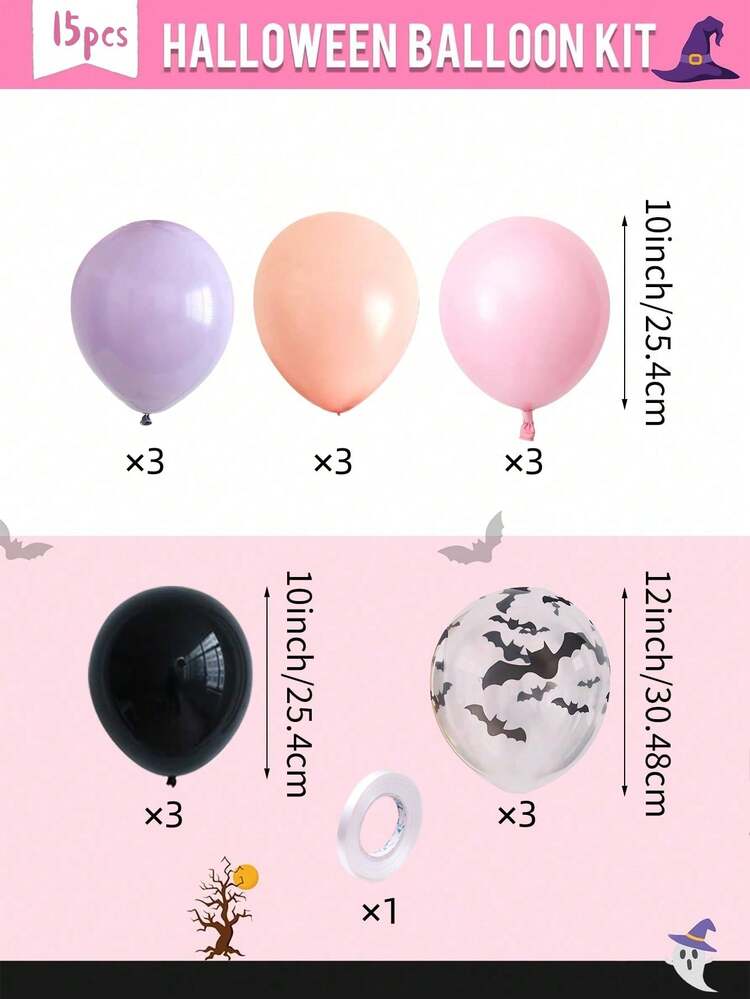 16/26pcs Pink Bat Halloween Birthday Party Decoration Balloons, Scary Bat Purple Black Latex Balloons, Halloween Birthday Party Supplies, Halloween Balloon Garland Set For Girls Party, Baby Happy Day, Ghost Birthday Party Decorations Home Decor Room Decor Halloween Decor - Pink - View 4