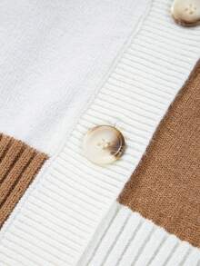 Acelitt Cardigan casual cu imprimeu contrastant și textură, model kaki în carouri, toamnă nouă